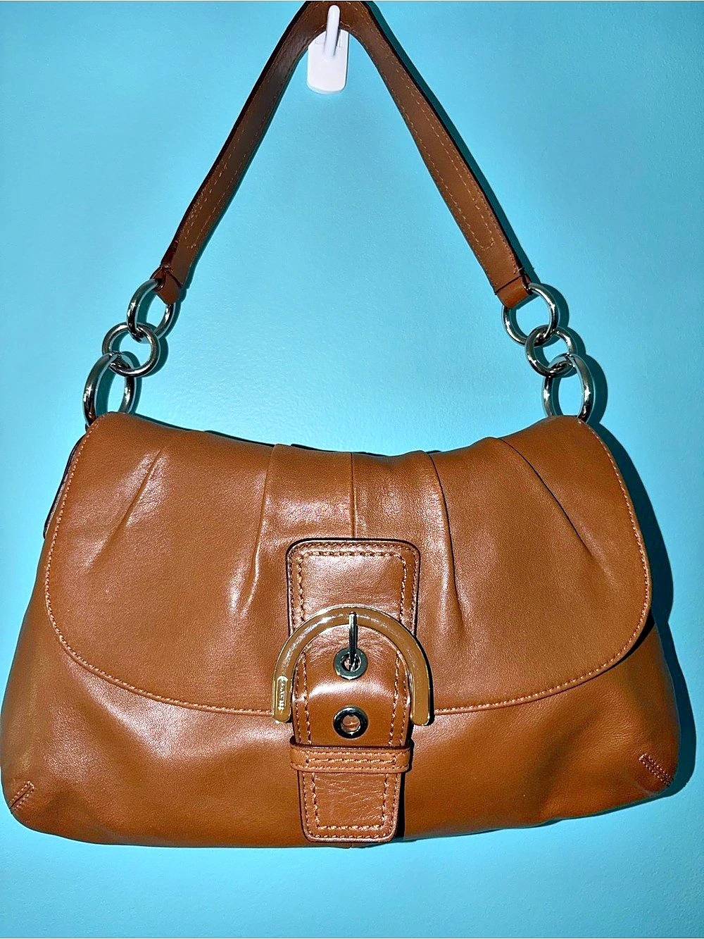 Coach Vintage Soho Pleated Leather Flap Shoulder Bag Brown